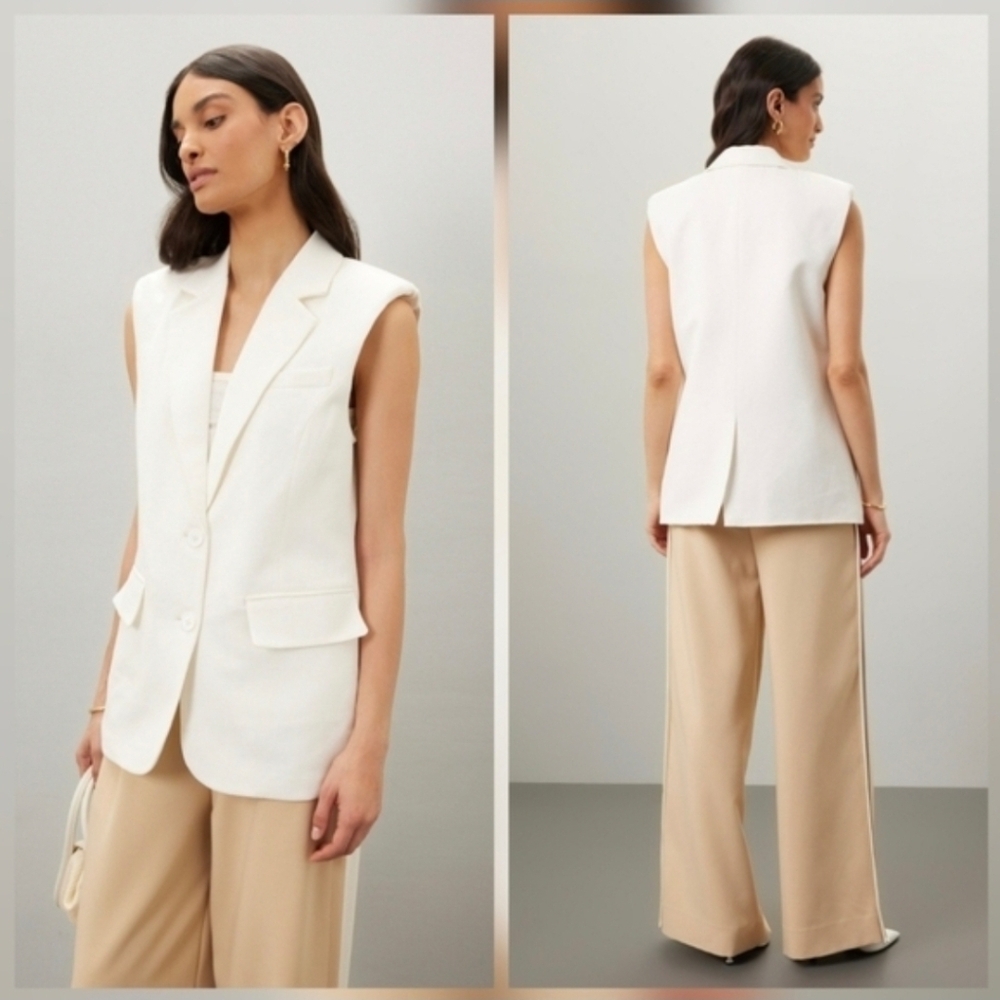 Endless Rose Linen Oversized Vest Blazer In White linen blend Vest Sleeveless